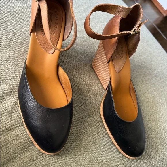 Kork-Ease Black and Brown Leather Ankle-Strap Wedges - Picture 4 of 6